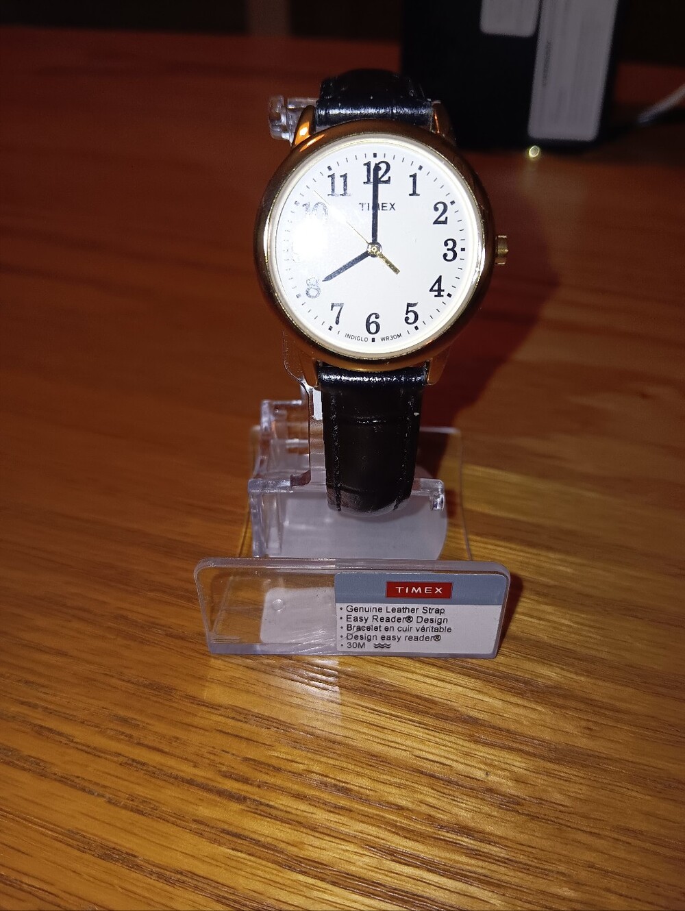 Timex Gold-Tone Case White Dial Black Leather Strap Watch. New In Box.